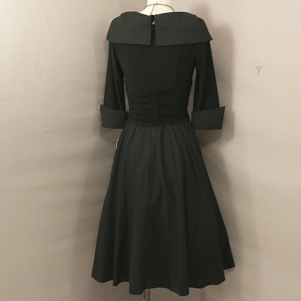 Black Party Dress Vintage Jessica Howard NWT Fit and Flare Sexy Neckline Flirty - Picture 4 of 10